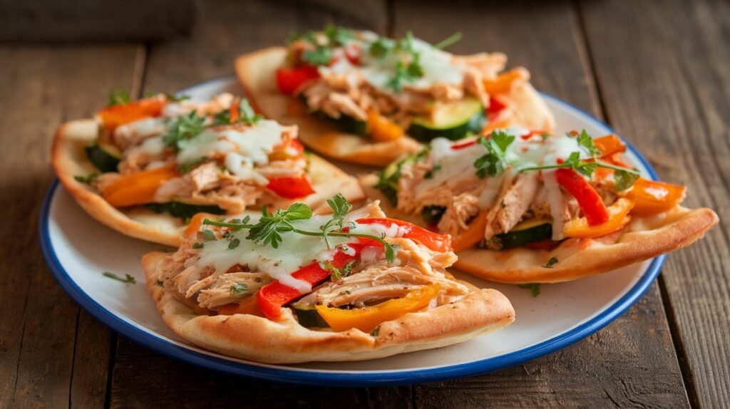 Chicken and Veggie Flatbread Boats
