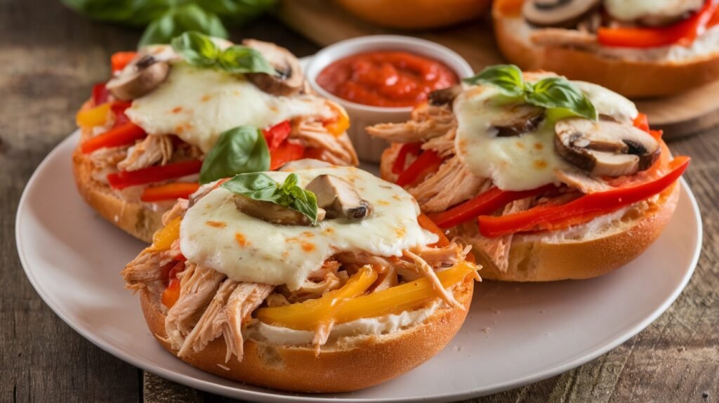 Chicken and Veggie Pizza Bagels