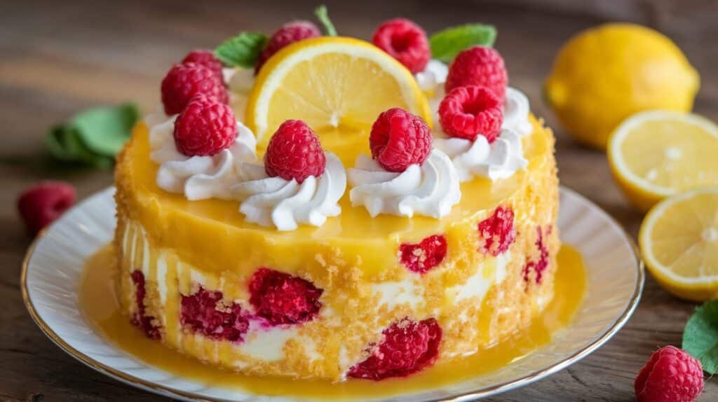 Lemon Raspberry Poke Cake