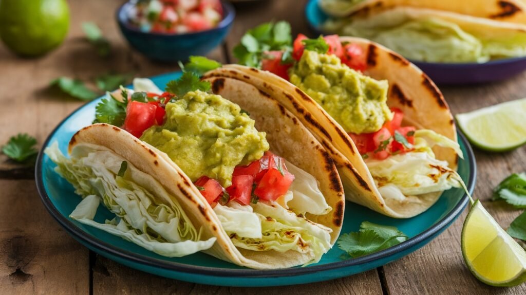 Roasted Cabbage and Guac Tacos