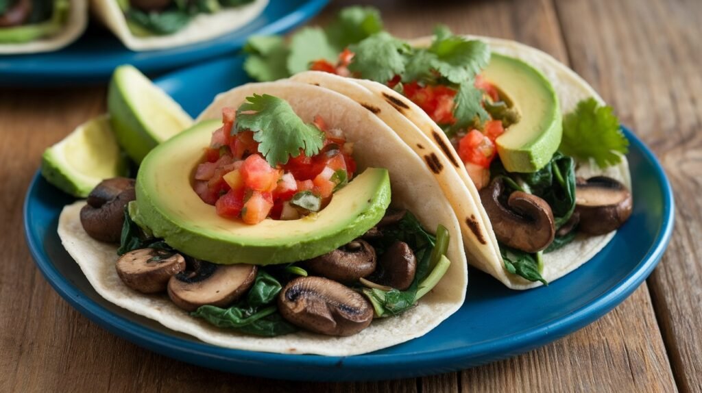 Roasted Mushroom Spinach Tacos