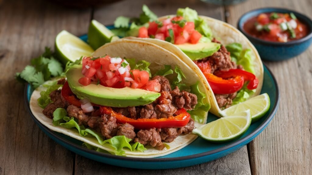 Roasted Red Pepper Beef Tacos