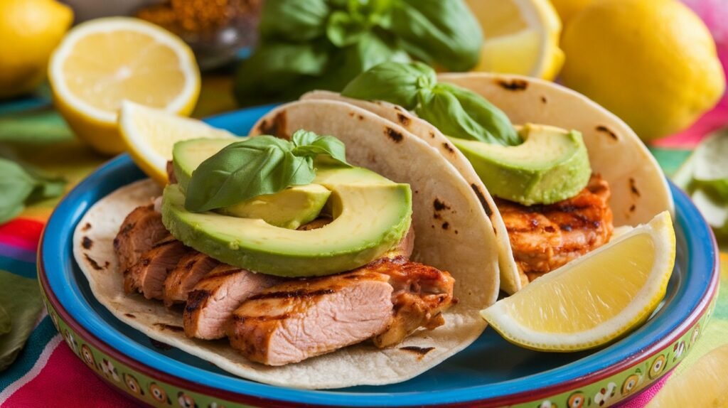Avocado Basil Lemon Chicken Tacos