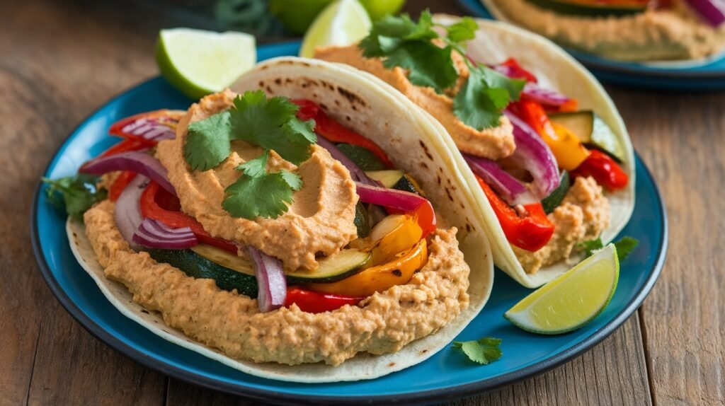 Hummus and Roasted Veggie Tacos