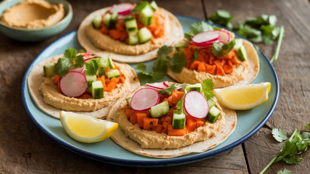 Roasted Carrot Hummus Tacos