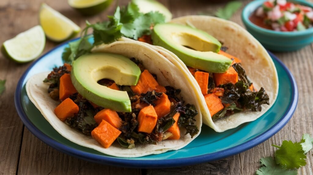 Roasted Sweet Potato and Kale Tacos