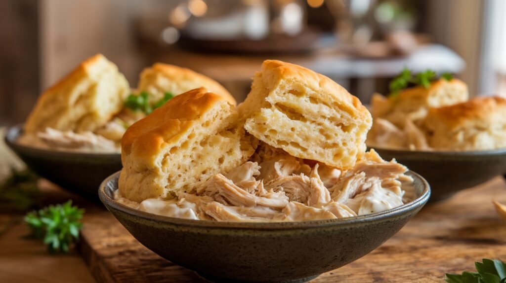Chicken and Roasted Garlic Biscuit Bowls