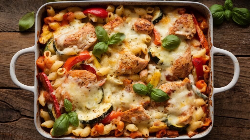 Chicken and Roasted Veggie Pasta Bake