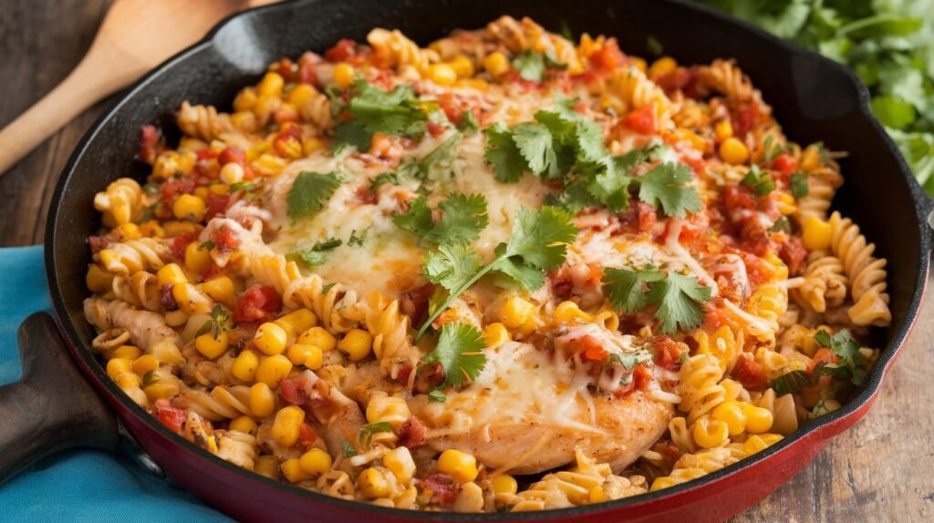 Chicken and Corn Salsa Pasta Skillet