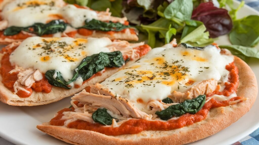 Chicken Spinach Alfredo Pita Pizzas