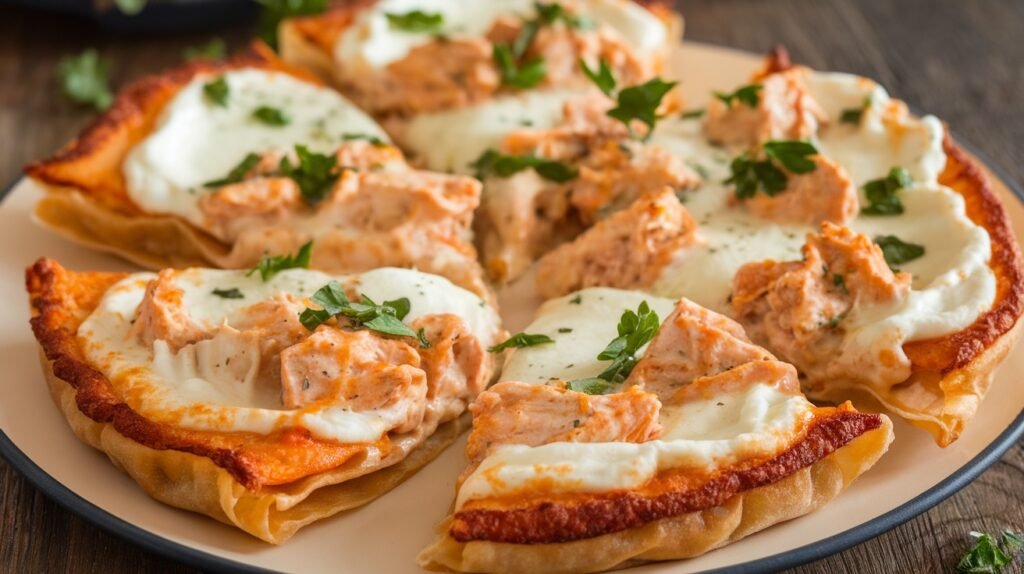 Chicken Alfredo Wonton Pizzas