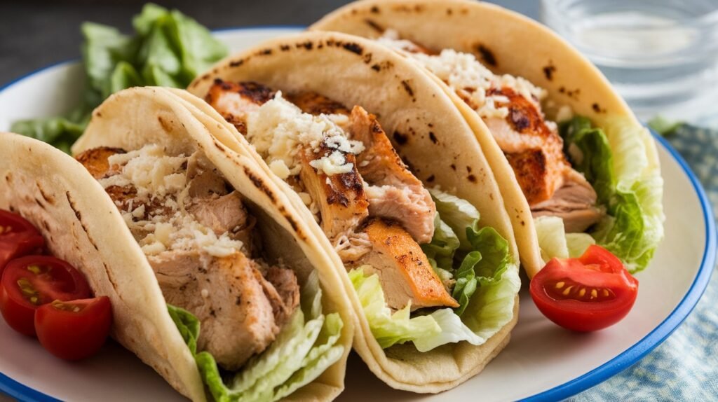 Chicken Caesar Naan Tacos