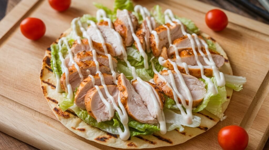 Chicken Caesar Grilled Tortilla Pizzas