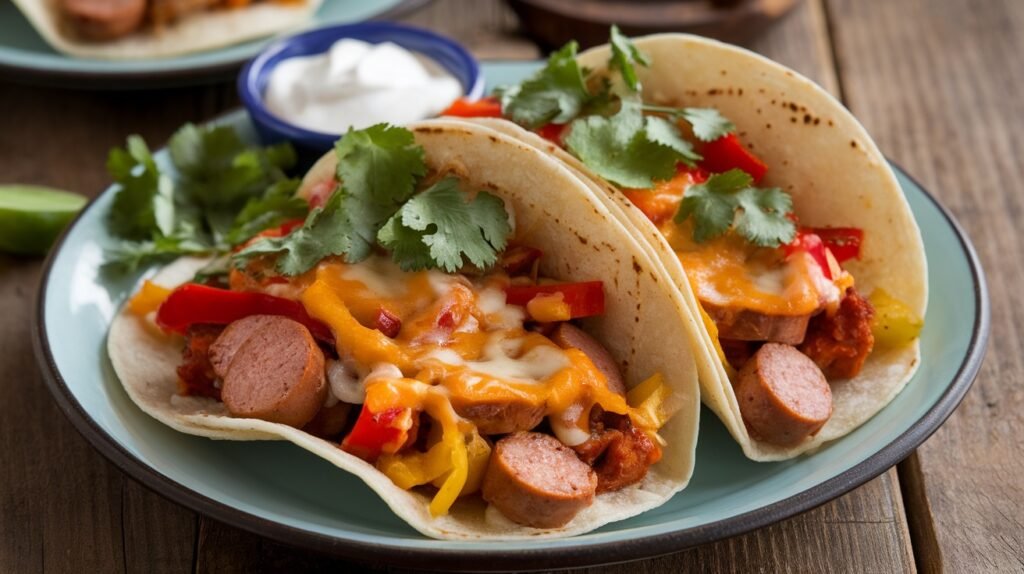 Smoked Sausage and Cheddar Tacos