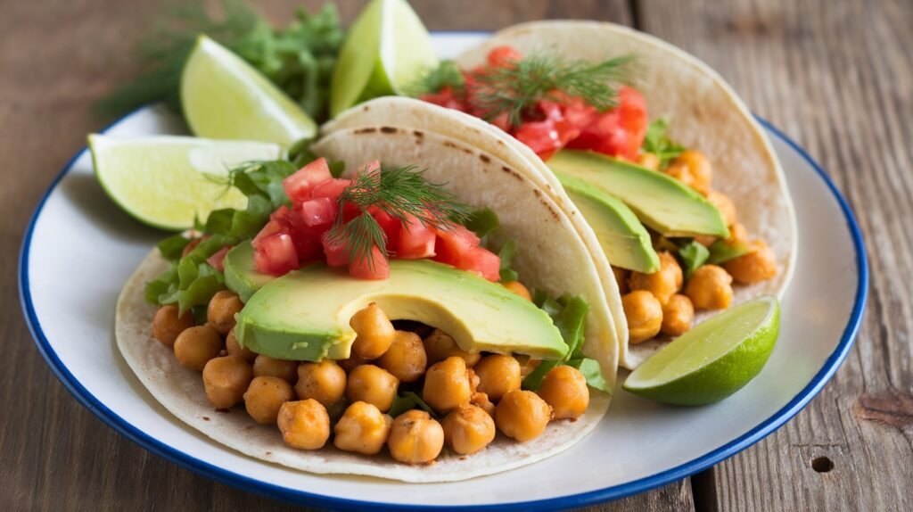 Avocado Dill Chickpea Tacos