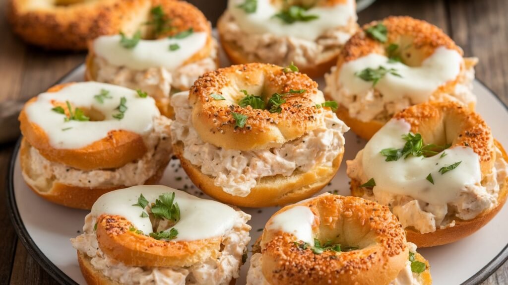Chicken Alfredo Bagel Melt Bites