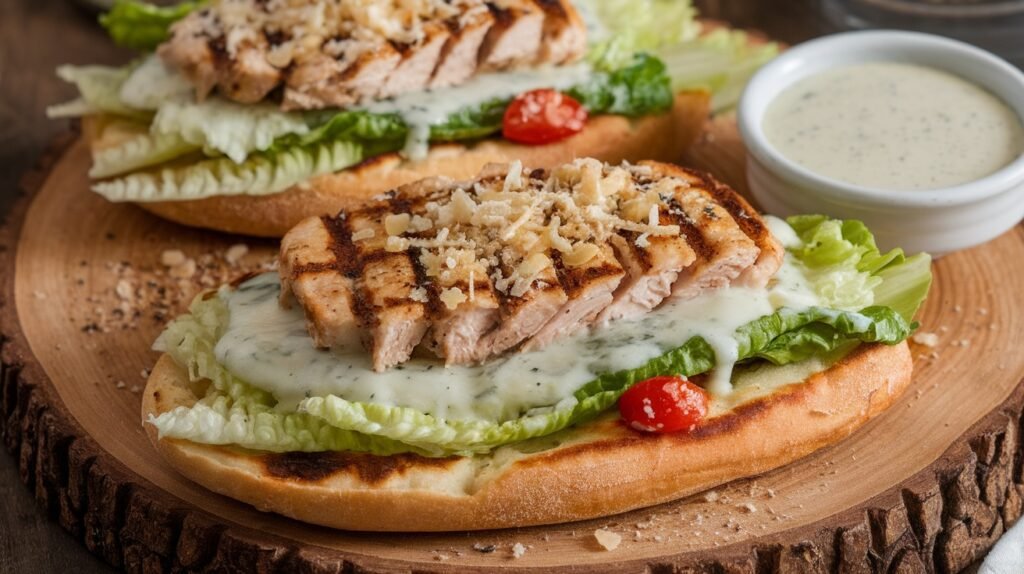 Chicken Caesar Naan Melts