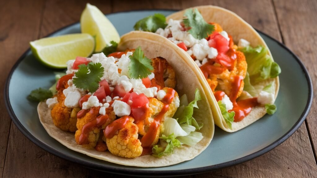 Buffalo Goat Cheese Cauliflower Tacos
