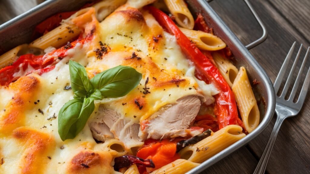Chicken and Roasted Pepper Penne Bake