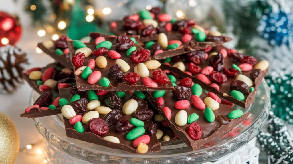 Holiday Trail Mix Bark (nuts, dried cranberries, dark chocolate)