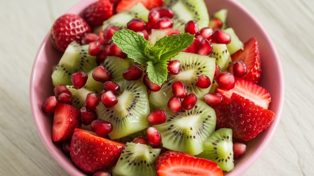 Red & Green Fruit Salad (Kiwi, Strawberries, Pomegranate)