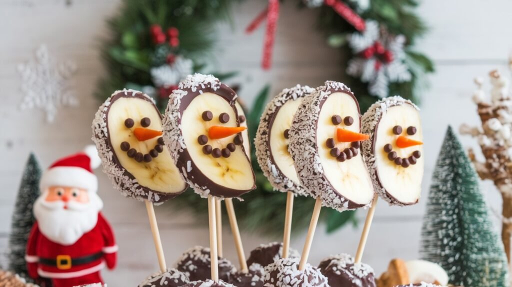 Snowman Banana Pops (with dark chocolate and coconut)