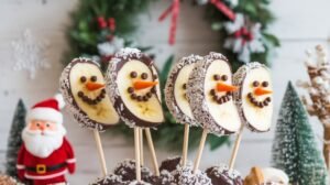 Snowman Banana Pops (with dark chocolate and coconut)