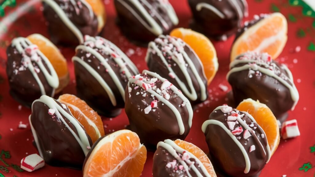 Chocolate-Dipped Clementines with Crushed Peppermint