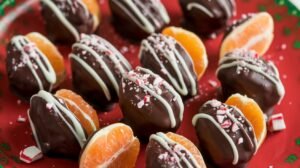 Chocolate-Dipped Clementines with Crushed Peppermint