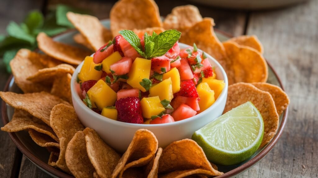 Mango Strawberry Salsa with Cinnamon Chips