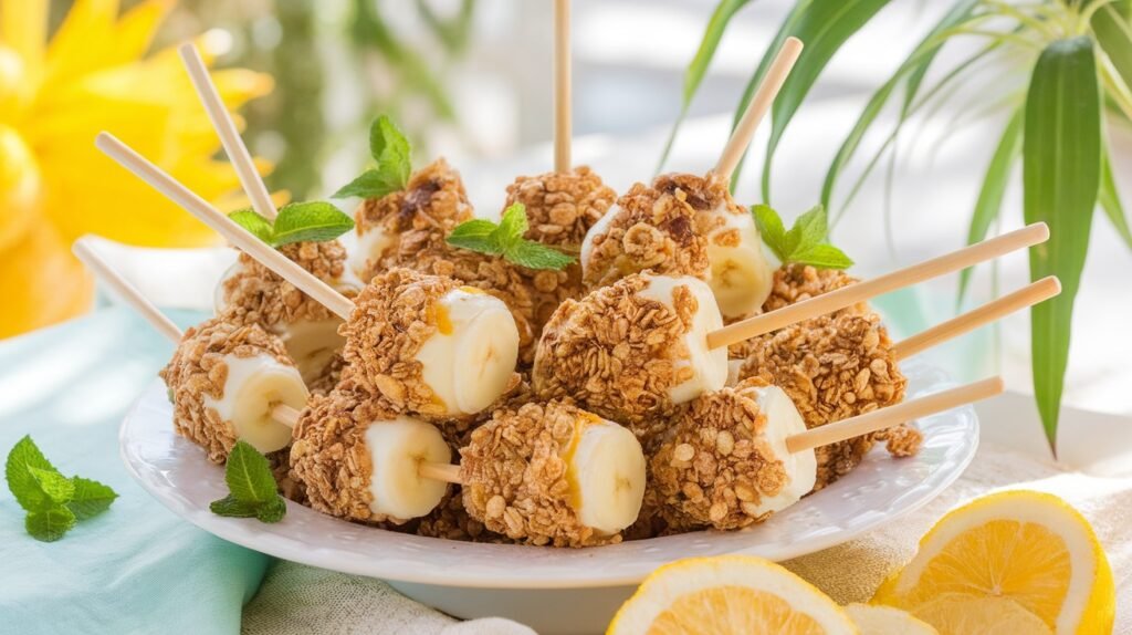Yogurt-Dipped Banana Pops with Granola