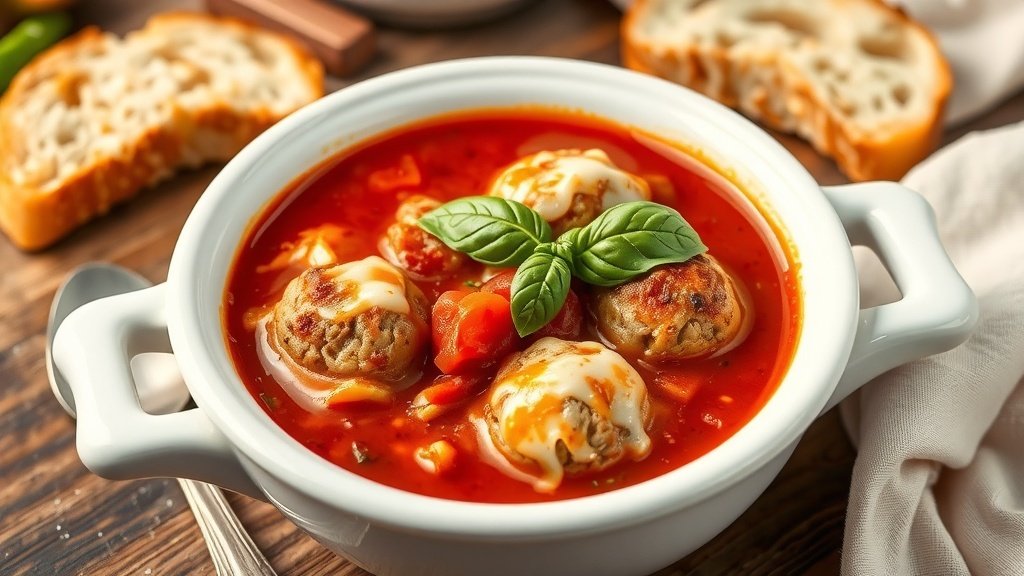Savory Chicken Parmesan Meatball Soup