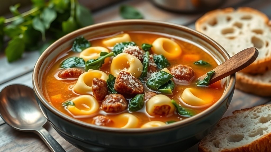 Spicy Sausage and Spinach Tortellini Soup