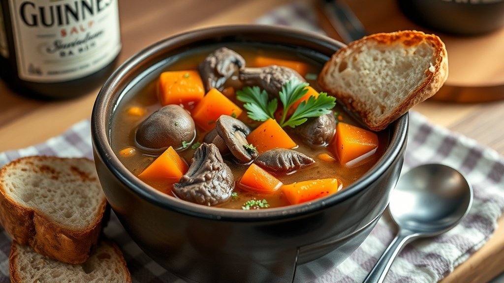 Rustic Beef and Guinness Mushroom Soup