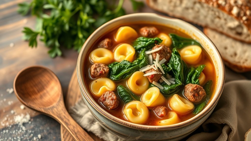 Rustic Sausage and Kale Tortellini Soup
