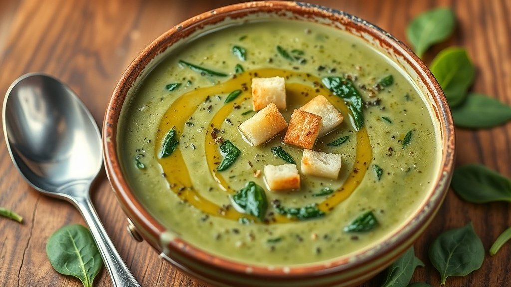 Creamy Roasted Garlic and Spinach Soup