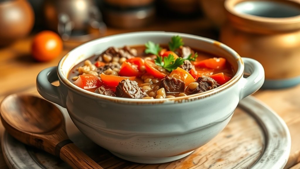 Rustic Beef, Tomato, and Barley Soup