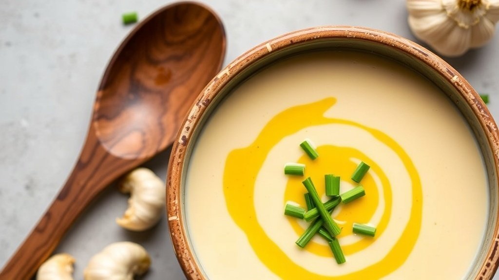 Creamy Roasted Garlic and Cauliflower Soup
