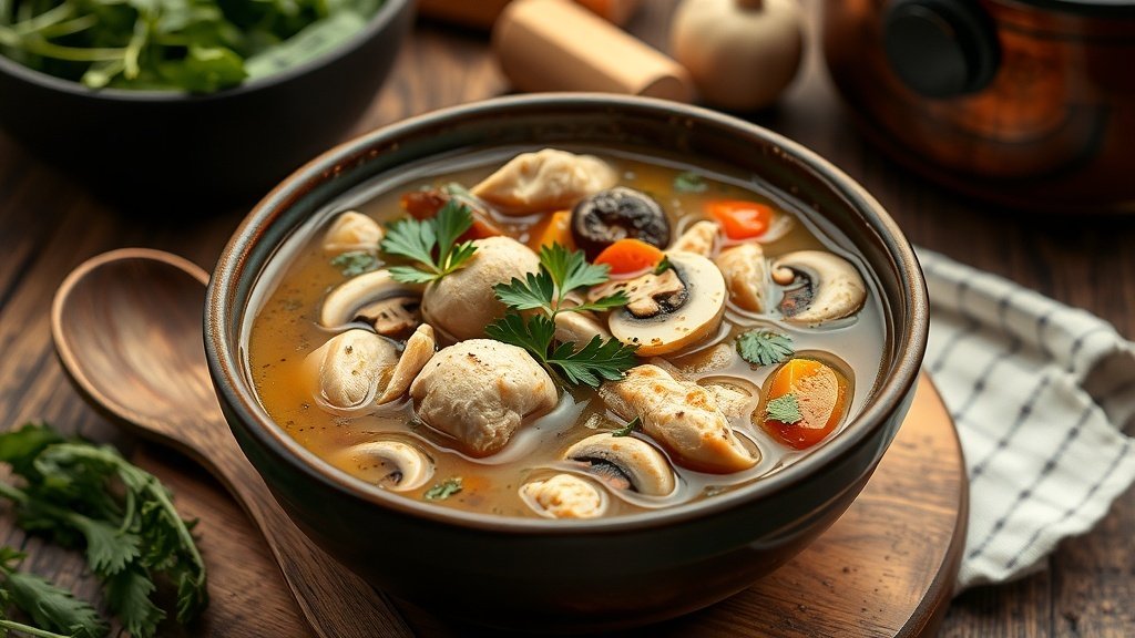 Rustic Chicken, Mushroom, and Herb Soup