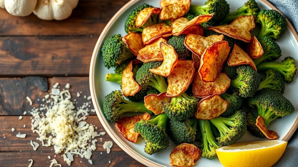 Roasted Broccoli with Garlic Chips