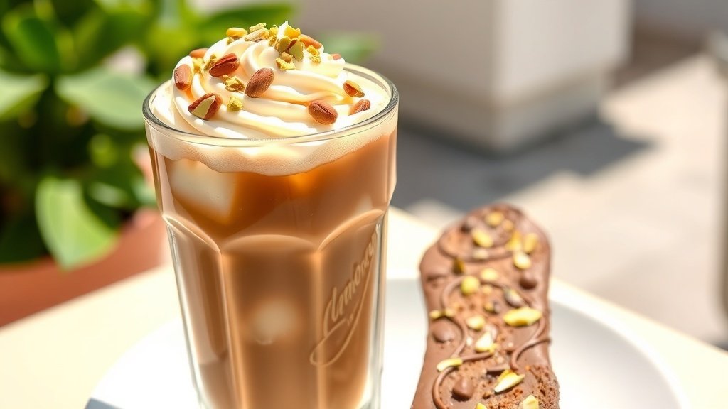 Chocolate Pistachio Biscotti Iced Coffee