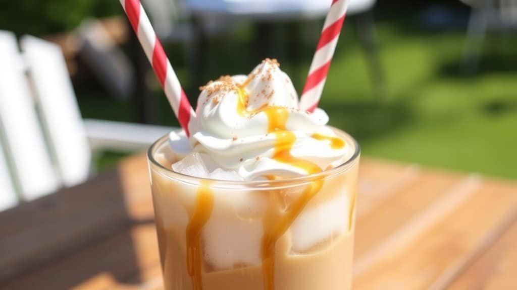 Spiced Rum Caramel Iced Coffee (mocktail style)