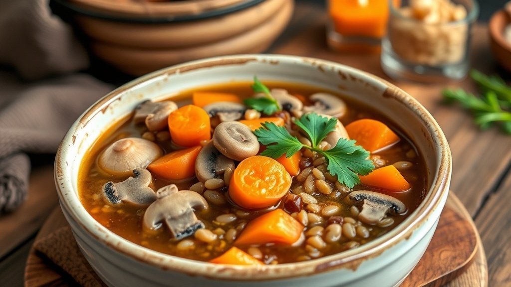 Rustic Mushroom and Barley Stew Soup