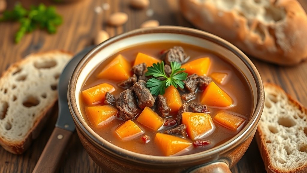 Rustic Beef and Sweet Potato Soup