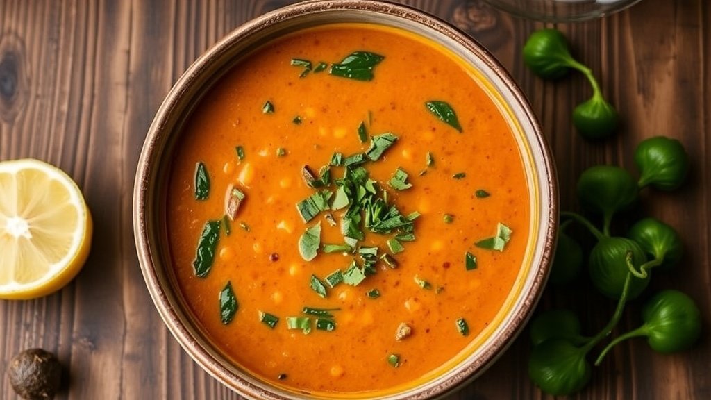 Curried Red Lentil and Spinach Soup
