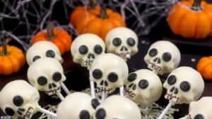 Skeleton Skull Cake Pops with White Chocolate Bones