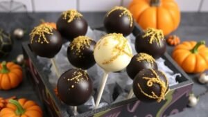 Haunted Moon Glow Cake Pops (Black Cocoa + Gold Dust)