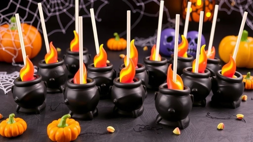 Witch’s Brew Cauldron Cake Pops with Candy Flames