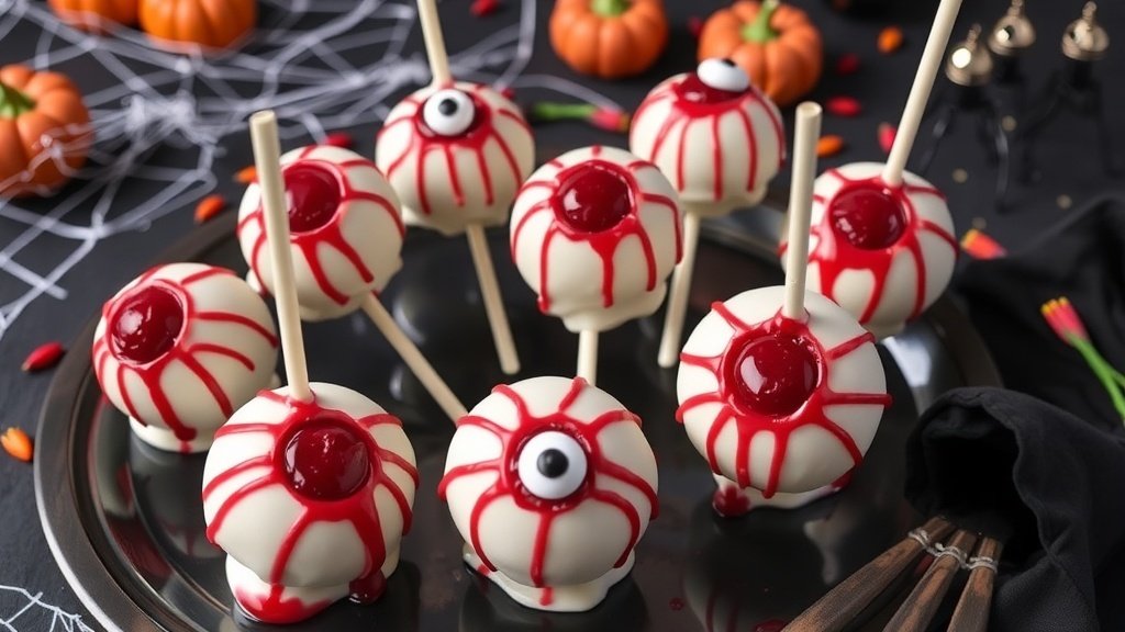 Bloody Eyeball Cake Pops with Raspberry Filling