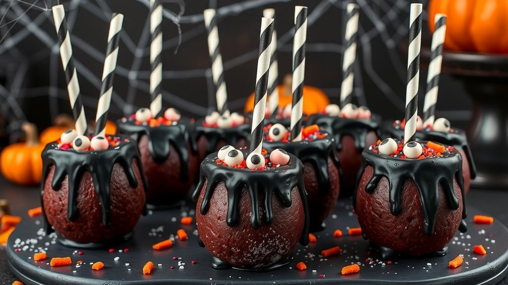 Cursed Candy Cauldron Cake Pops (Black Drip + Glitter)